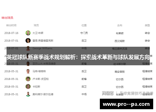 英冠球队新赛季战术规划解析：探索战术革新与球队发展方向