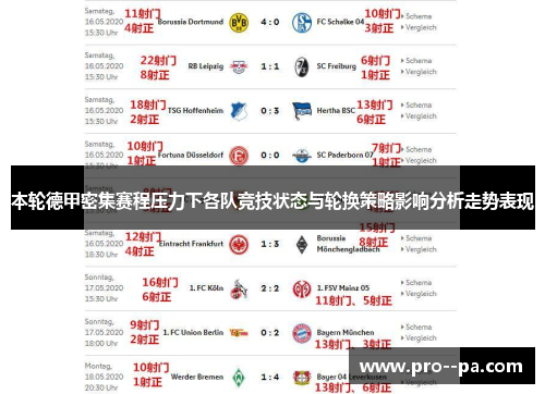 本轮德甲密集赛程压力下各队竞技状态与轮换策略影响分析走势表现